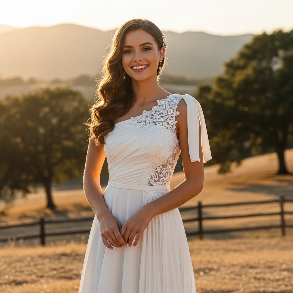 One-Shoulder Pleated Gown