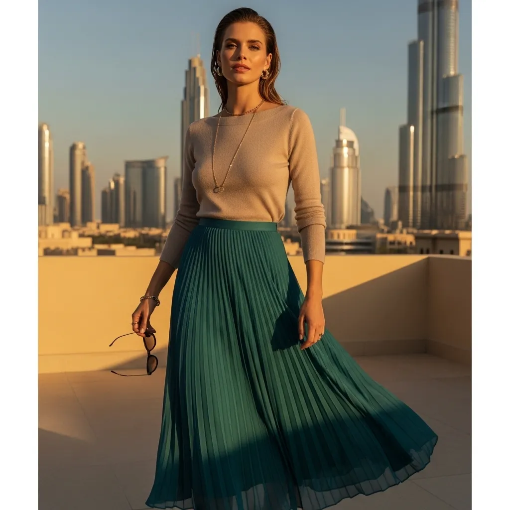 Pleated Chiffon Skirt with Fitted Top