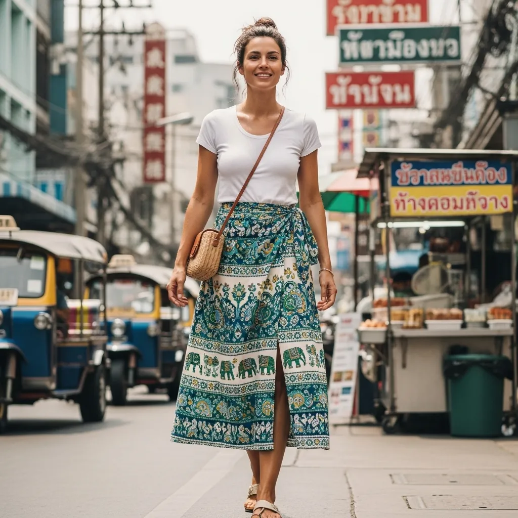 Printed Wrap Skirt with a Basic Tee