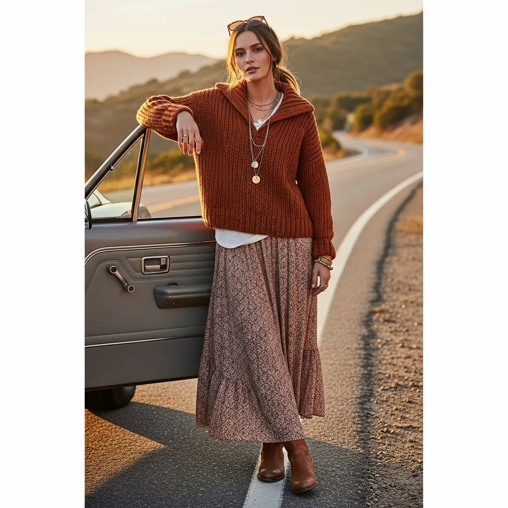 Pullover Sweater with Maxi Skirt