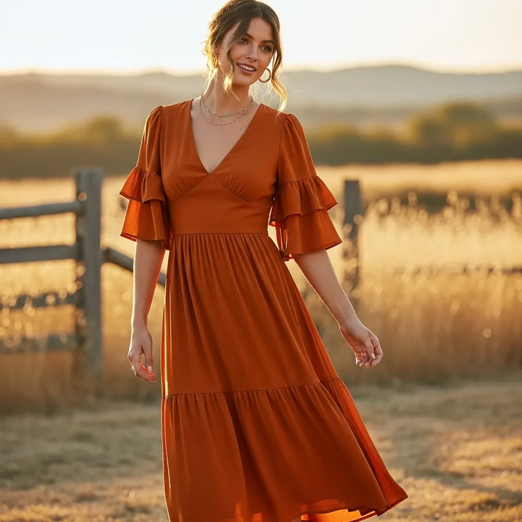 Ruffled Sleeve Midi Dress