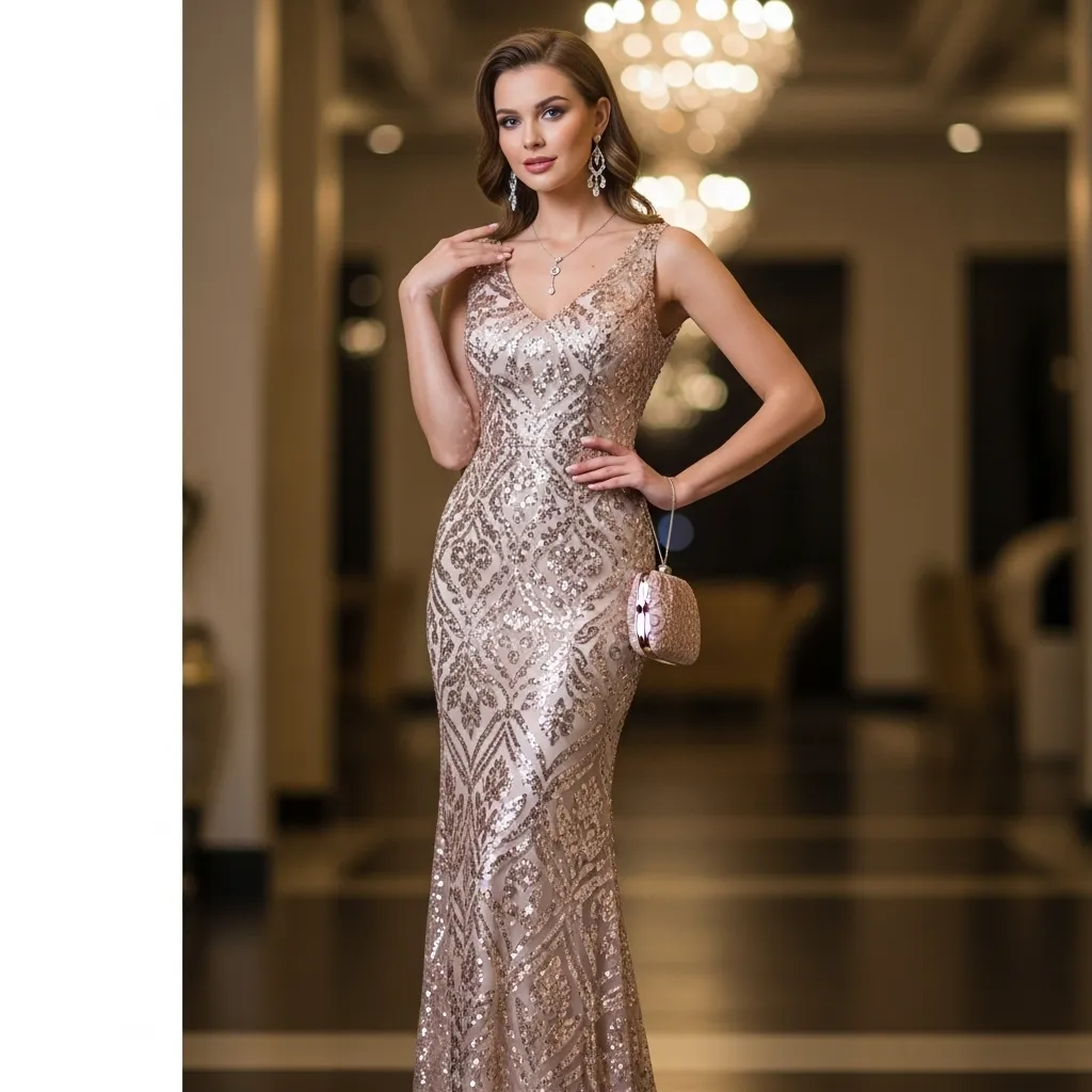 Sequin Embellished Evening Gown