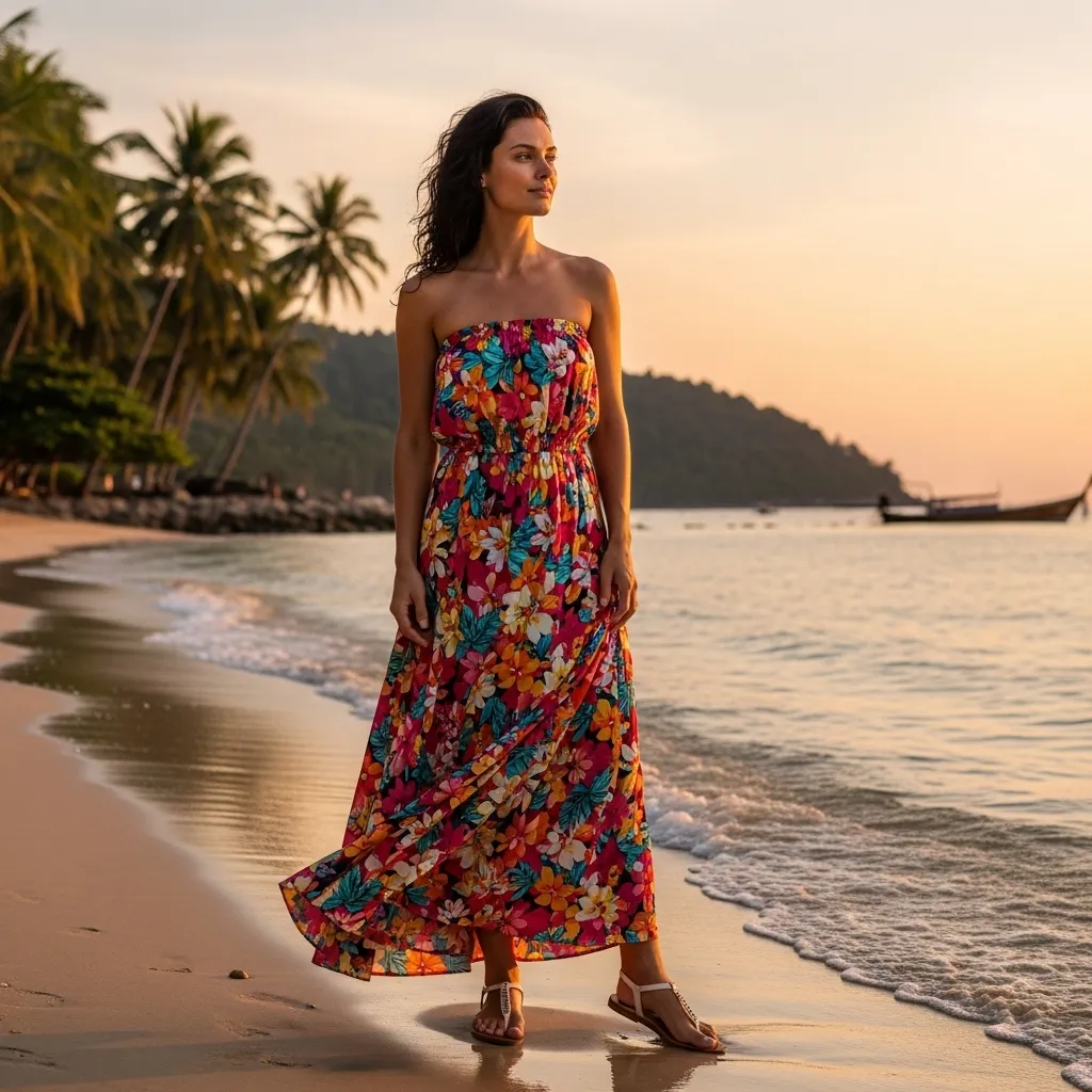Strapless Dress with Flip-Flops