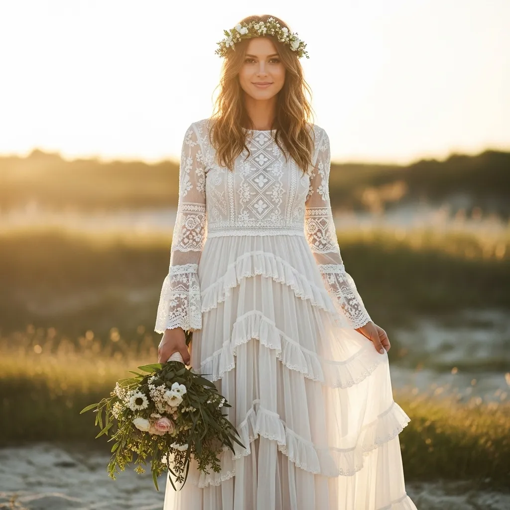 Tiered Skirt Boho Wedding Gown