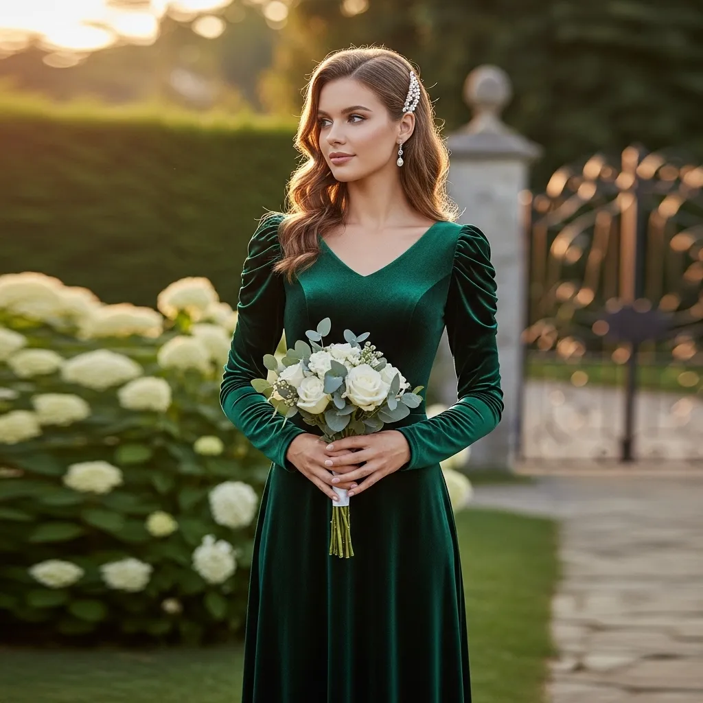 Velvet Long-sleeve Bridesmaid Dress