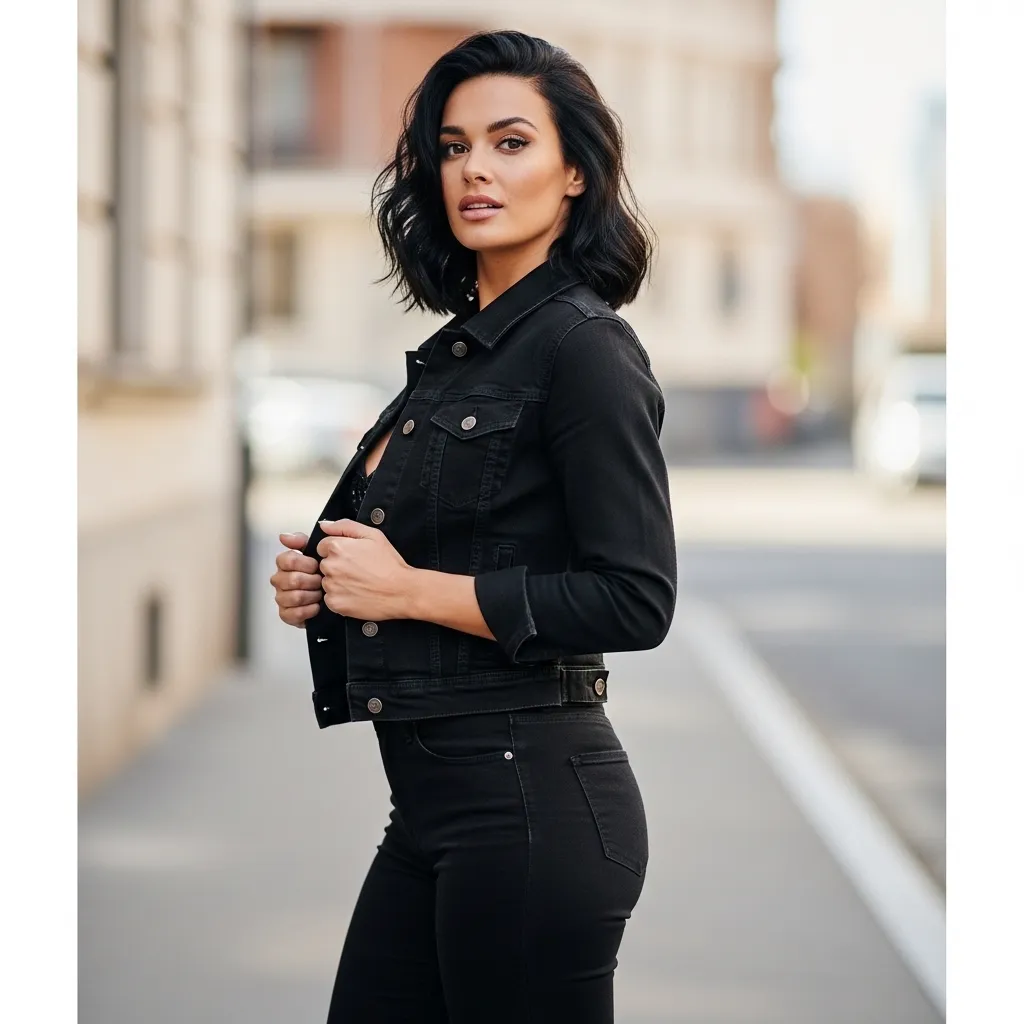 Black Denim Jacket With Black Skinny Jeans