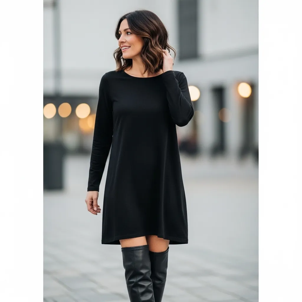 Black Tunic Dress With Knee-High Boots