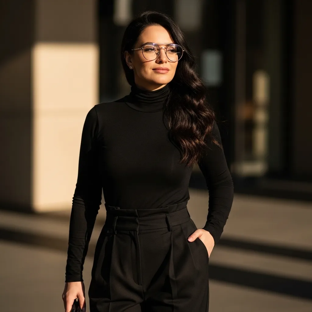 Black Turtleneck With High-Waist Pants