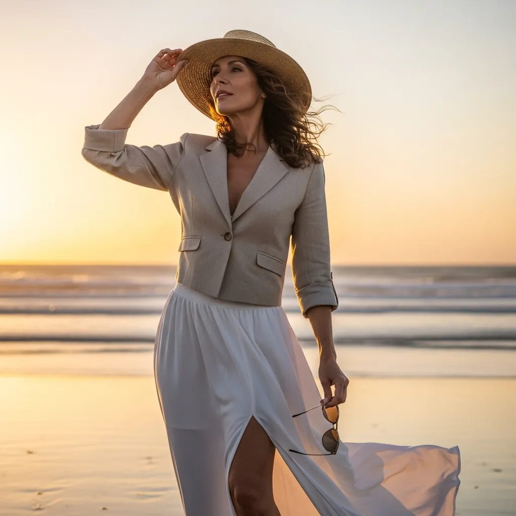 Cropped Linen Blazer With Flowy Maxi Skirt