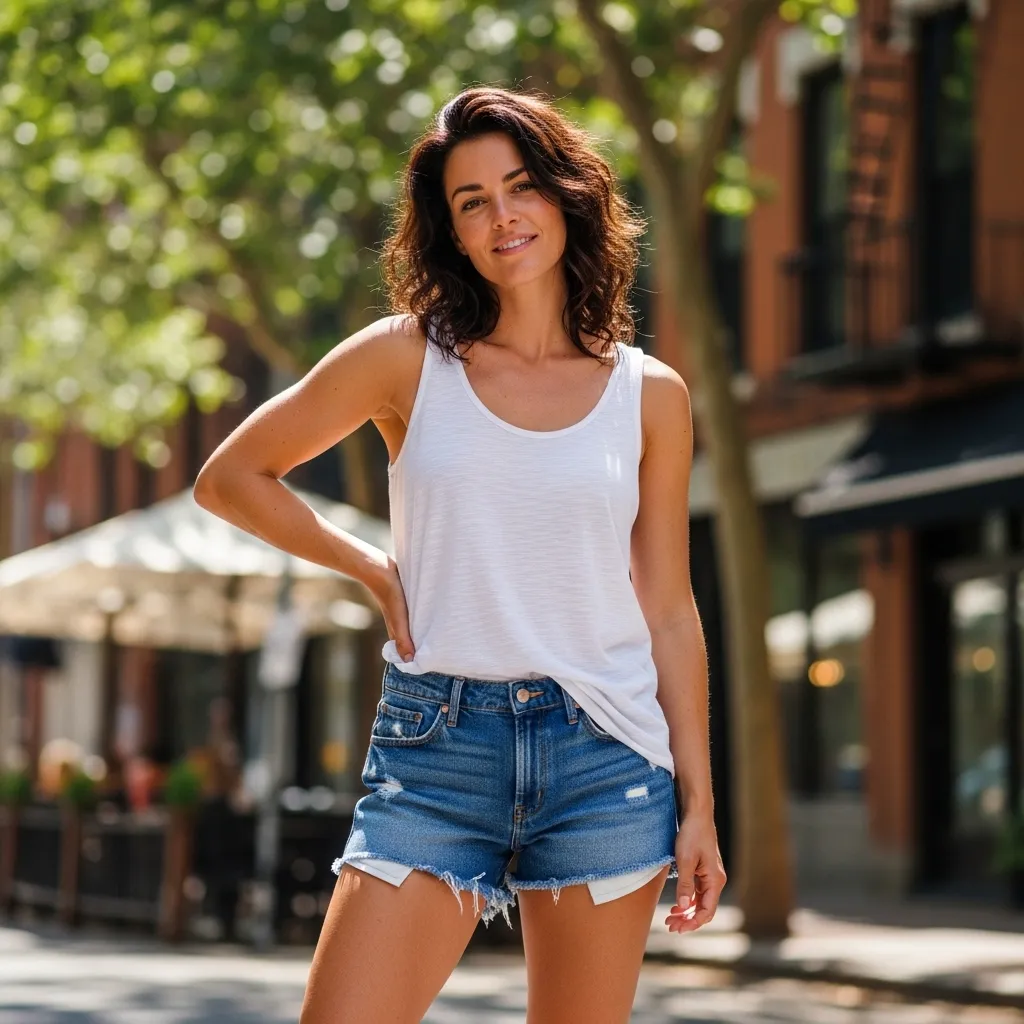 Denim Shorts With Relaxed Tank Top