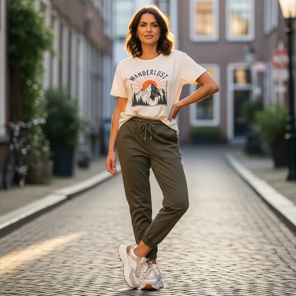 Graphic Tee With Joggers And Chunky Sneakers