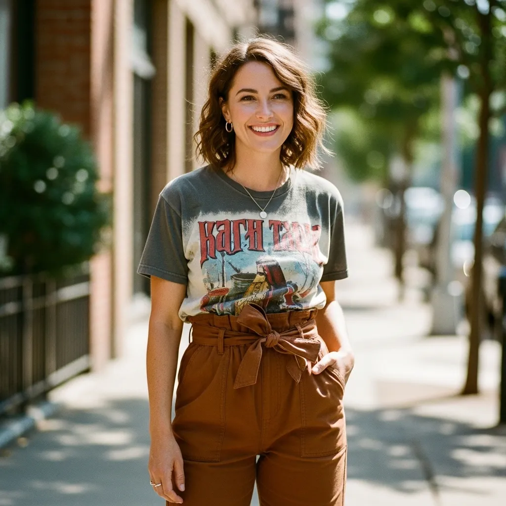 Graphic Tee With Paperbag-Waist Pants