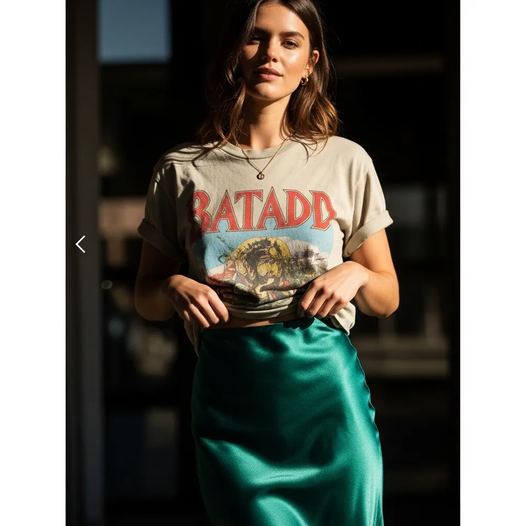 Graphic Tee With Satin Slip Skirt