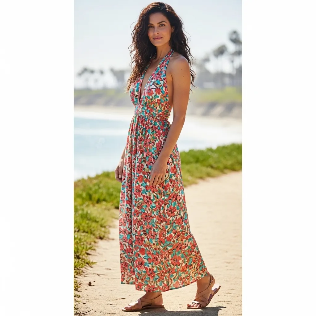 Halter Neck Maxi Dress With Flats