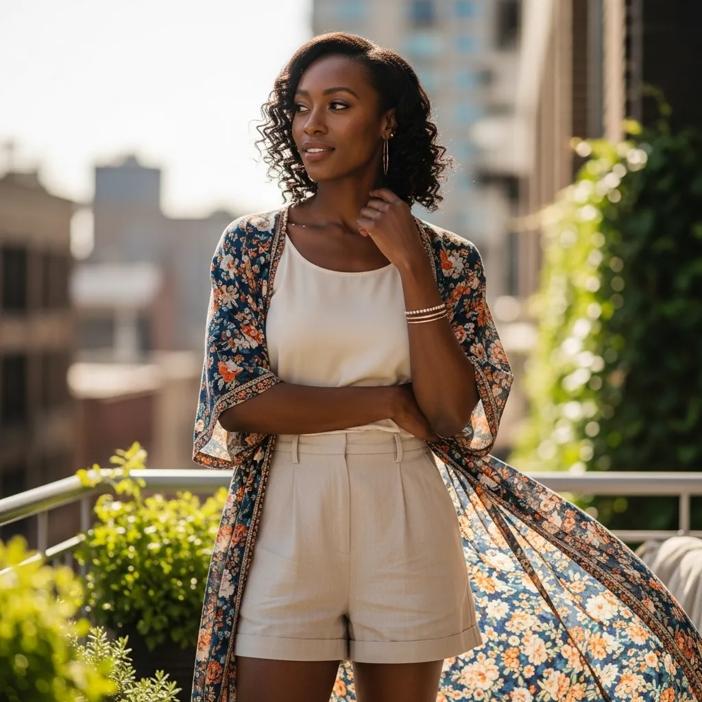 Lightweight Duster Kimono With Tank And Relaxed Shorts
