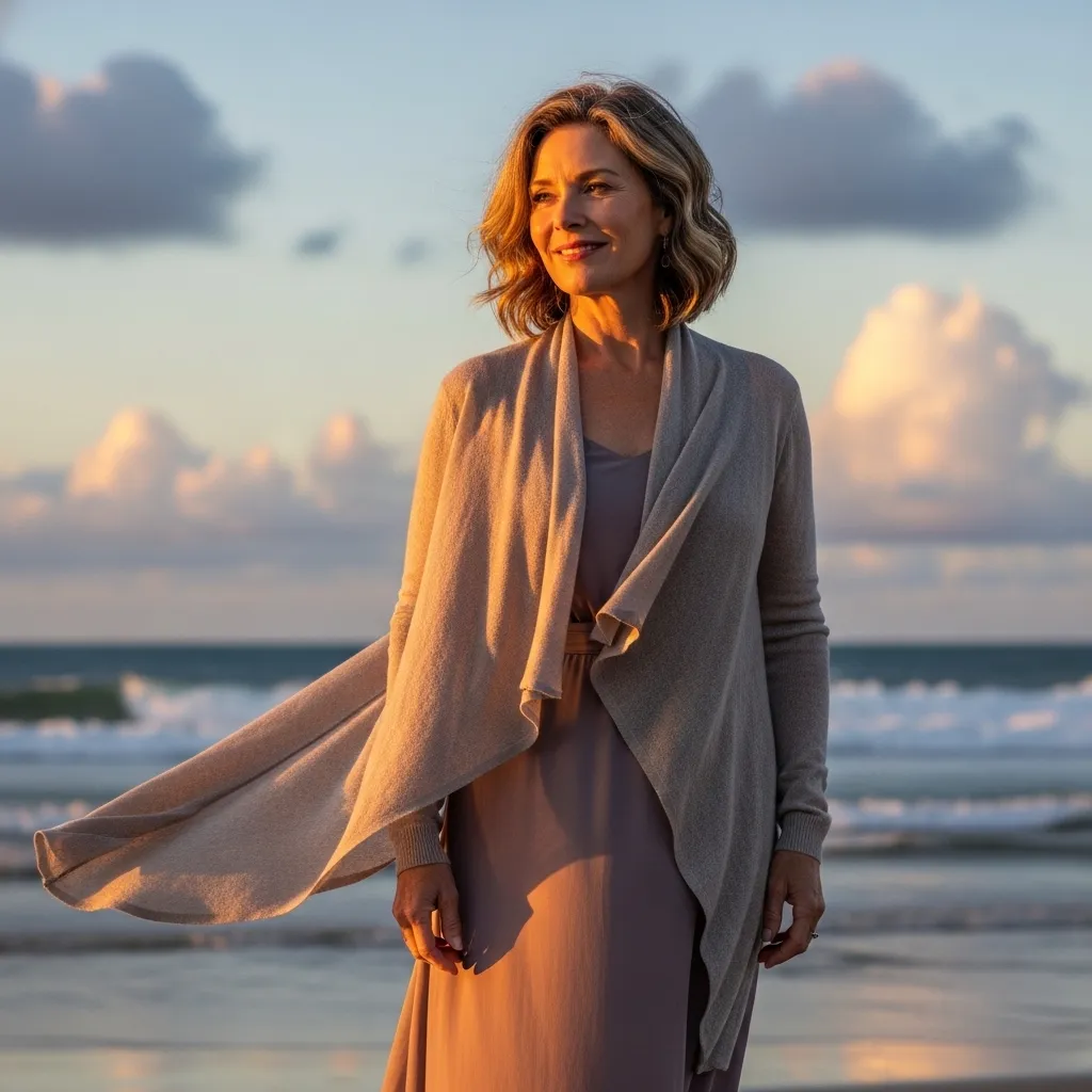Lightweight Waterfall Cardigan Over Midi Dress