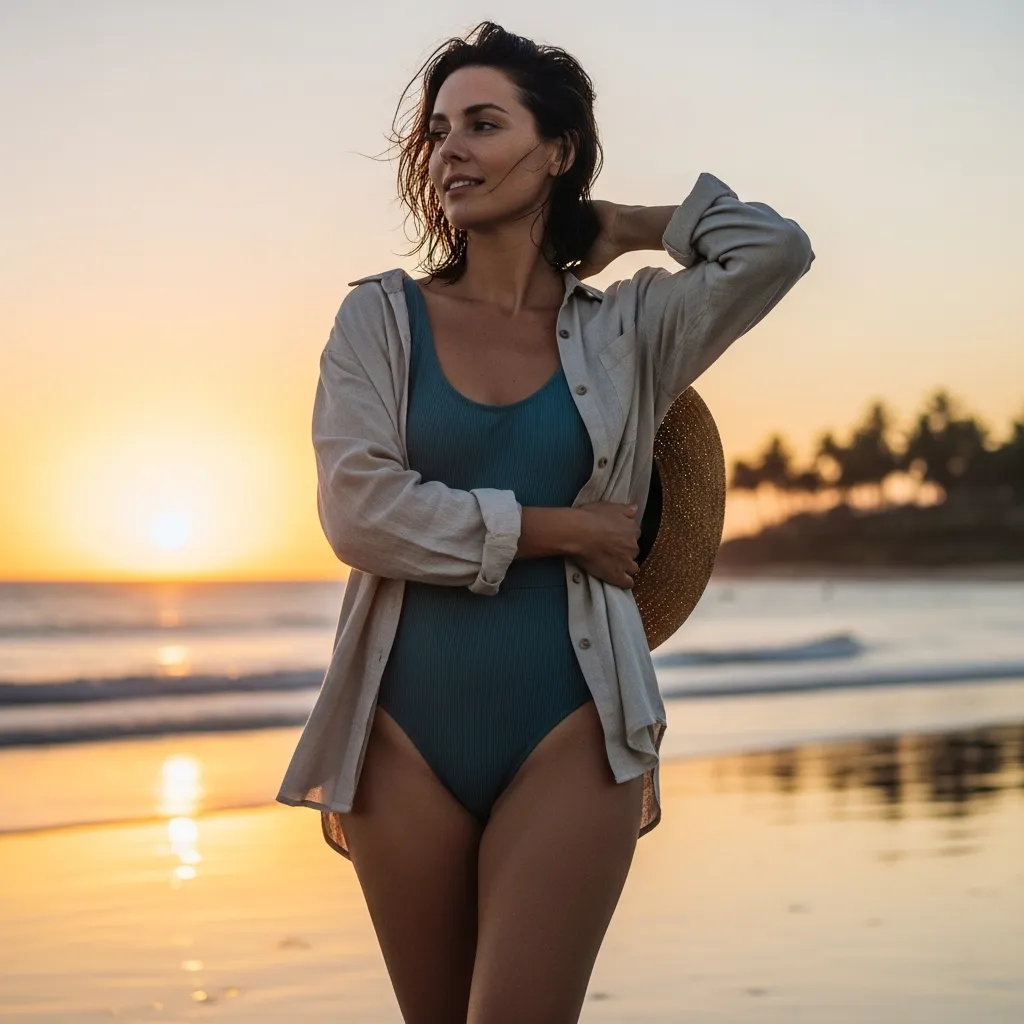 One-Piece Swimsuit With Linen Shirt