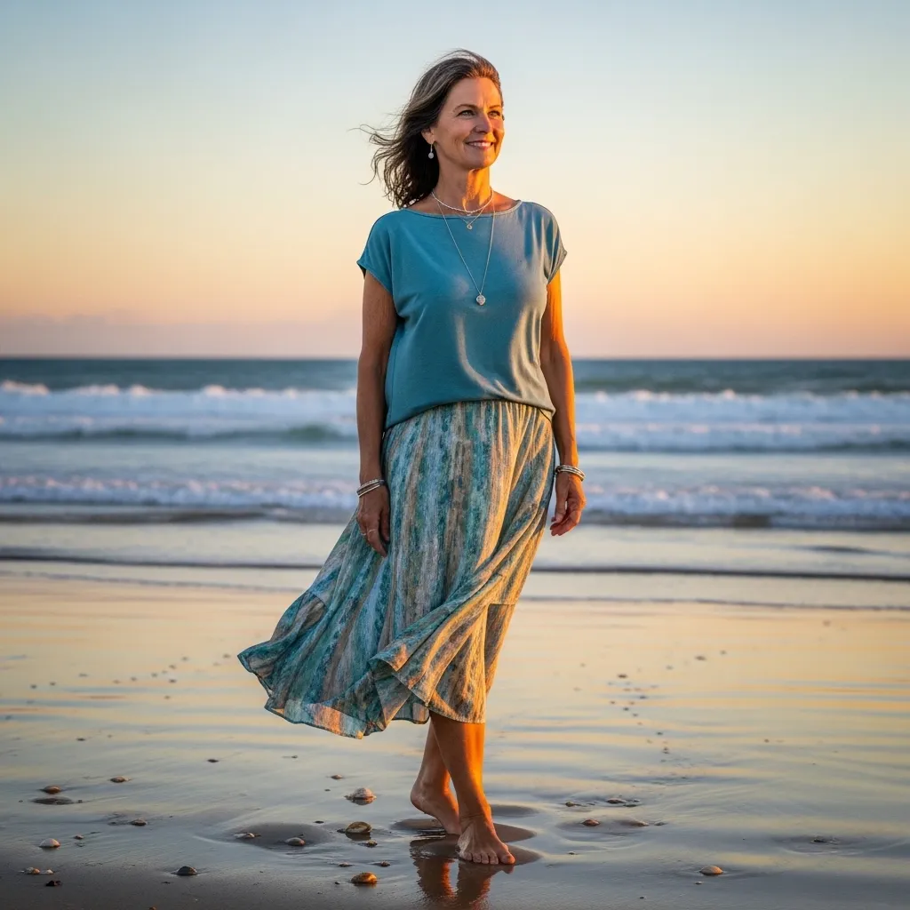 Relaxed Boatneck Top With Flowy Midi Skirt