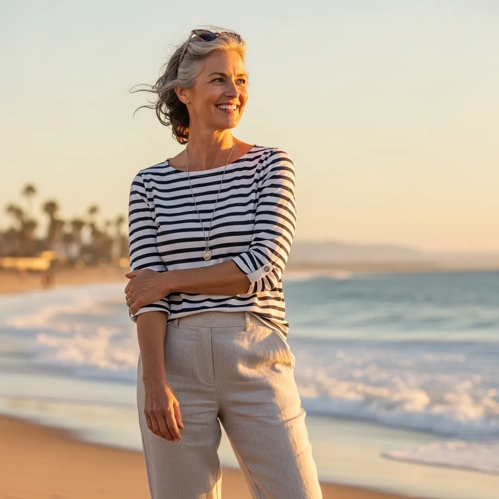 Relaxed Fit Capri Pants With Breton Stripe Top