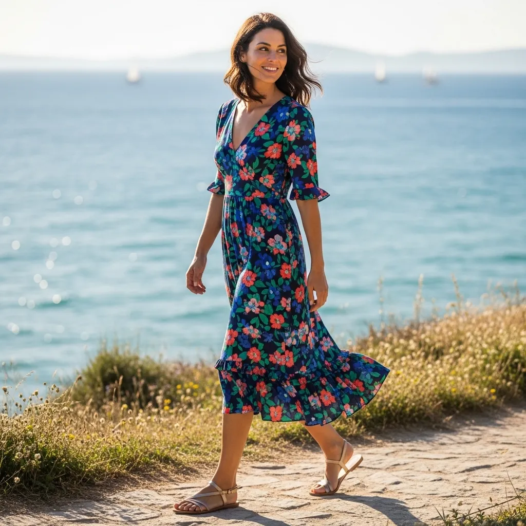 Ruffle Hem Midi Dress With Sandals