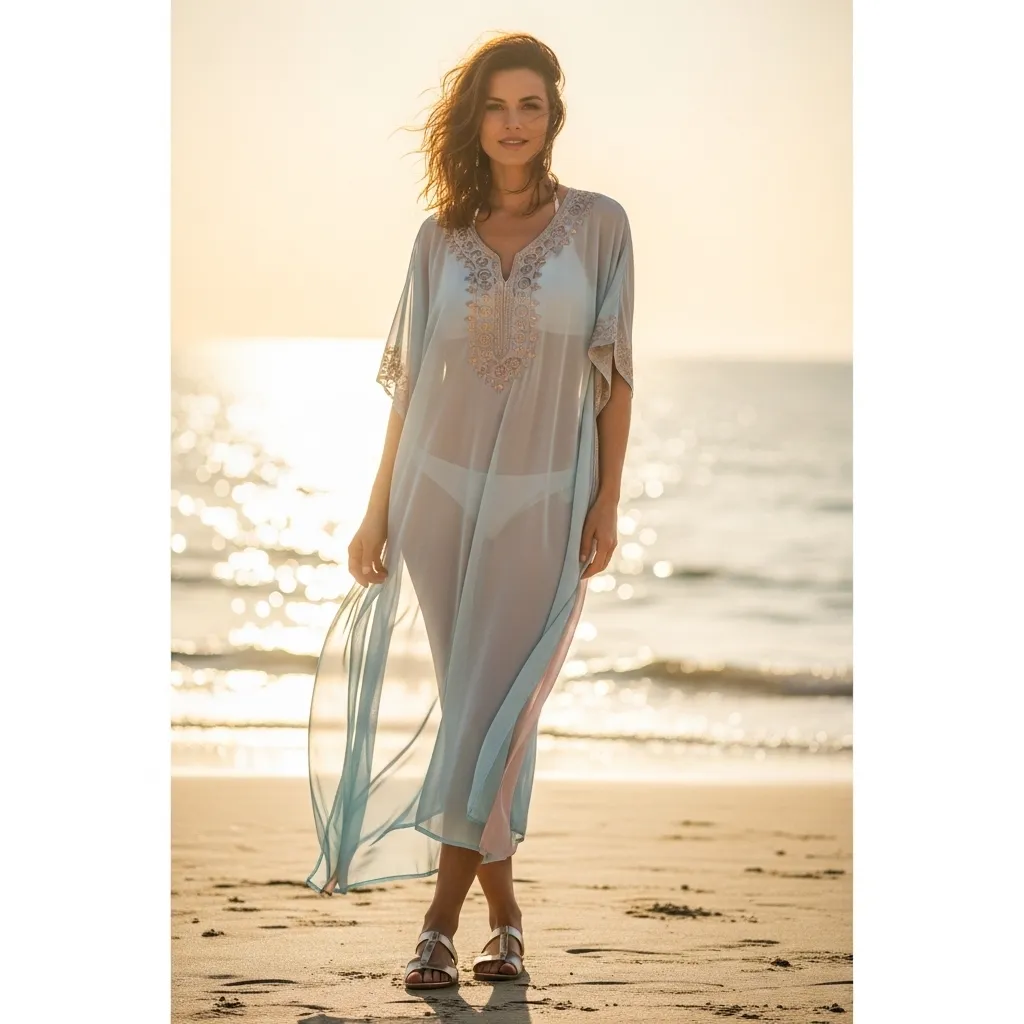 Sheer Kaftan With Metallic Sandals