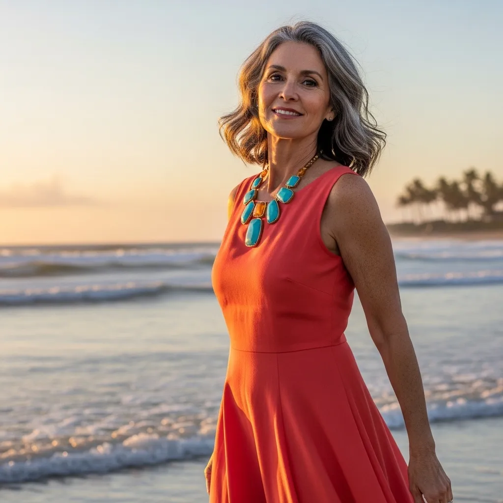 Sleeveless A-Line Midi Dress With Statement Necklace