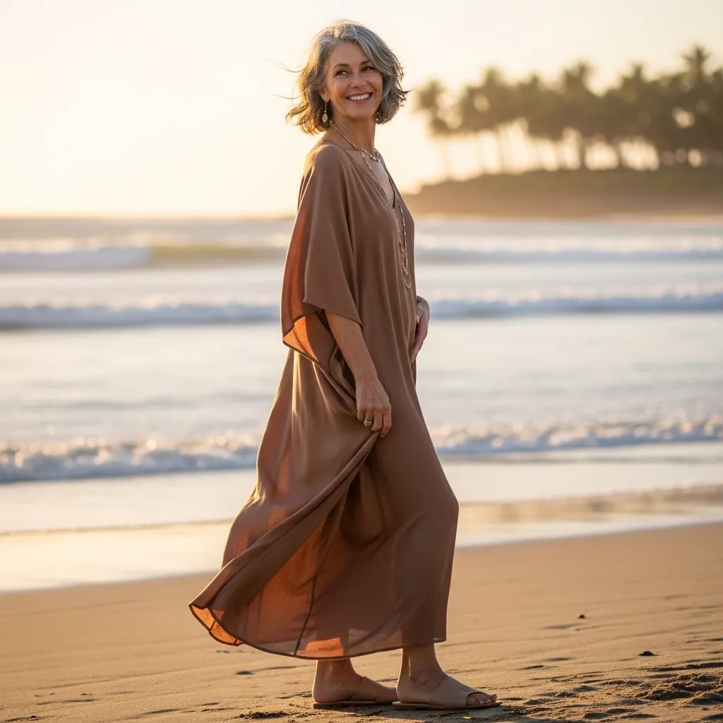 Soft Draped Kaftan Dress With Chic Flats