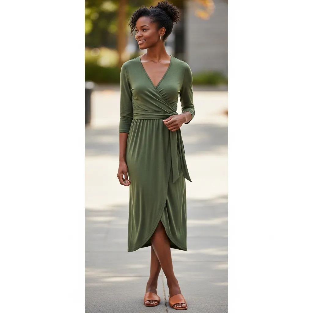 Soft Jersey Wrap Dress With Minimal Slides