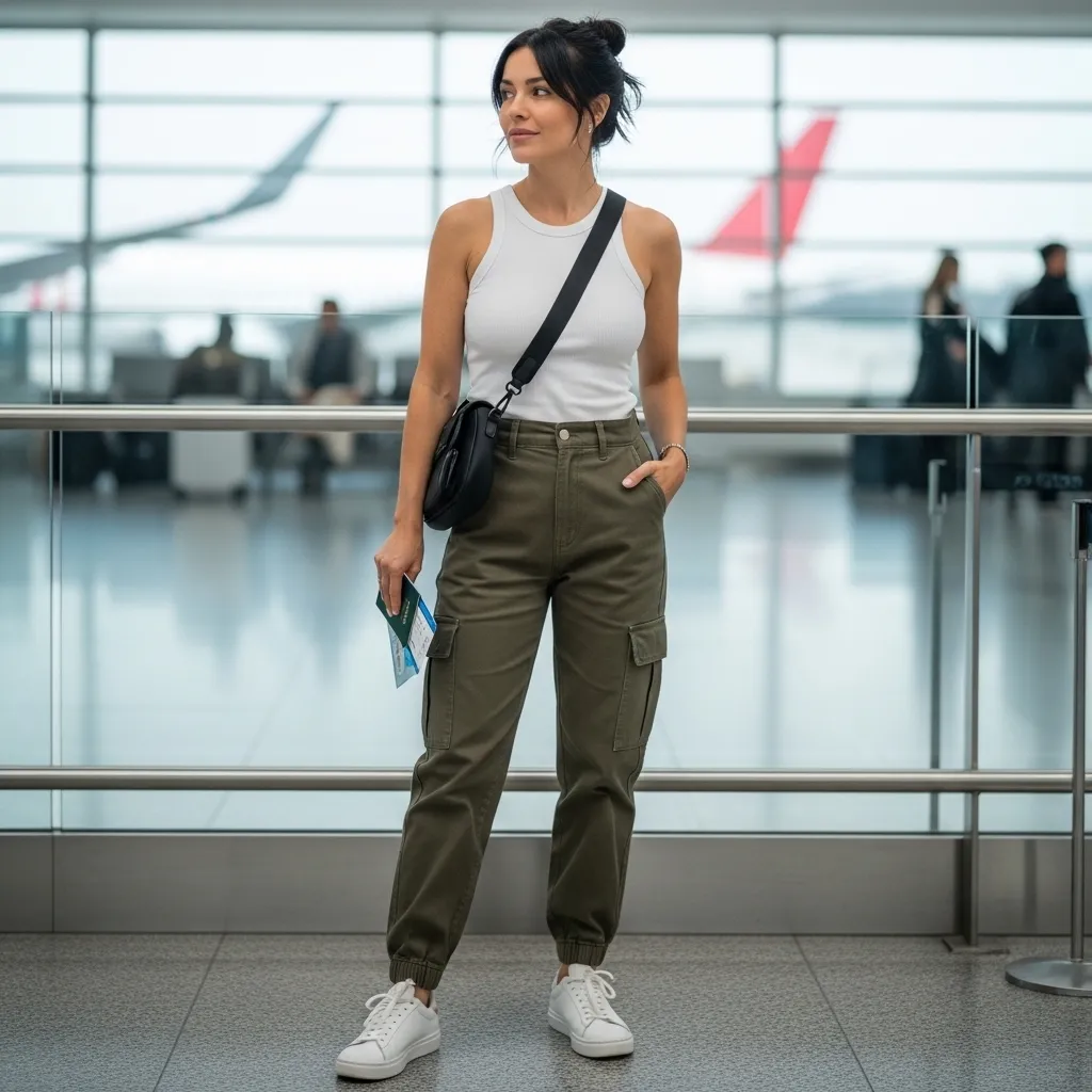 Tank top with cargo pants and sneakers