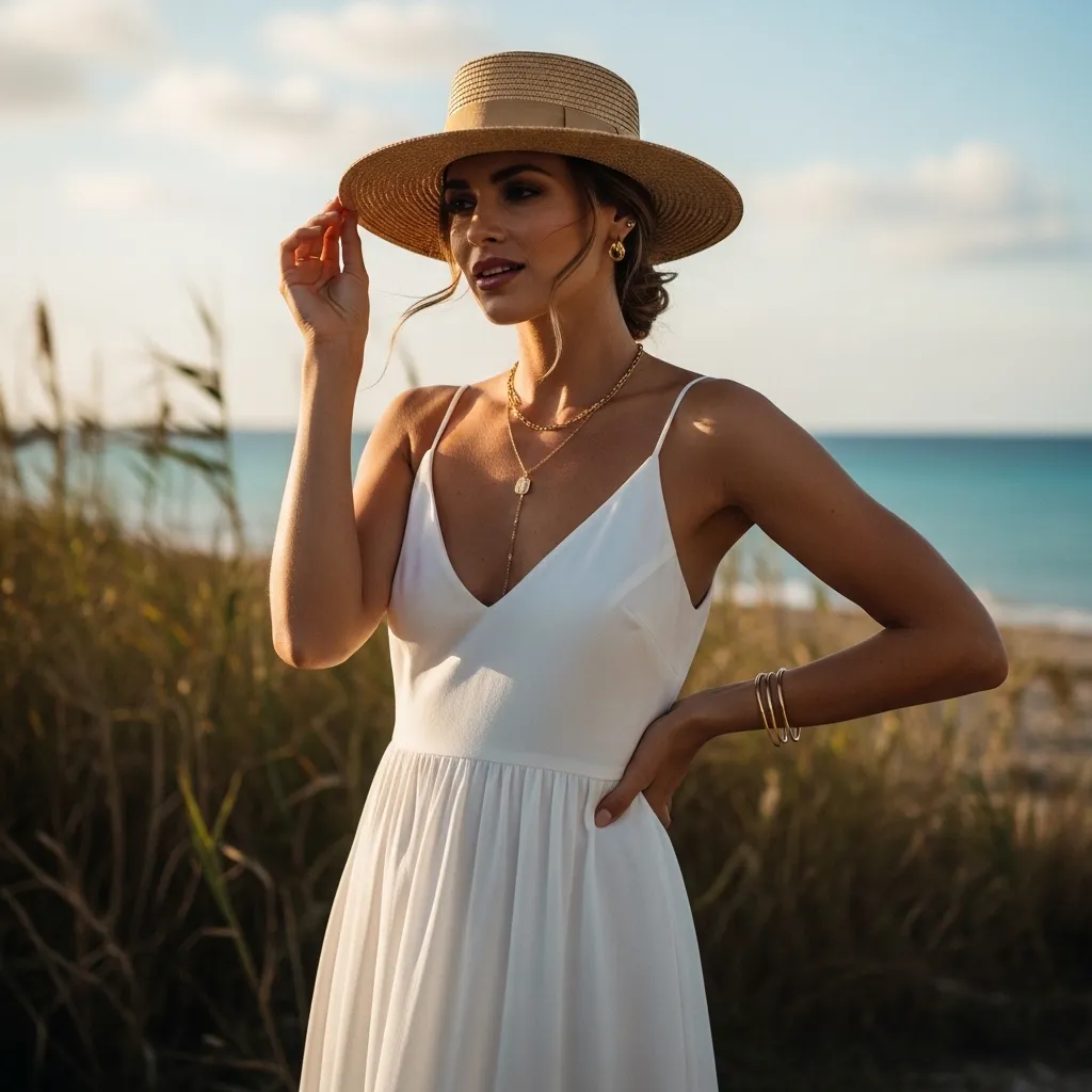 White Maxi Dress With Gold Accessories