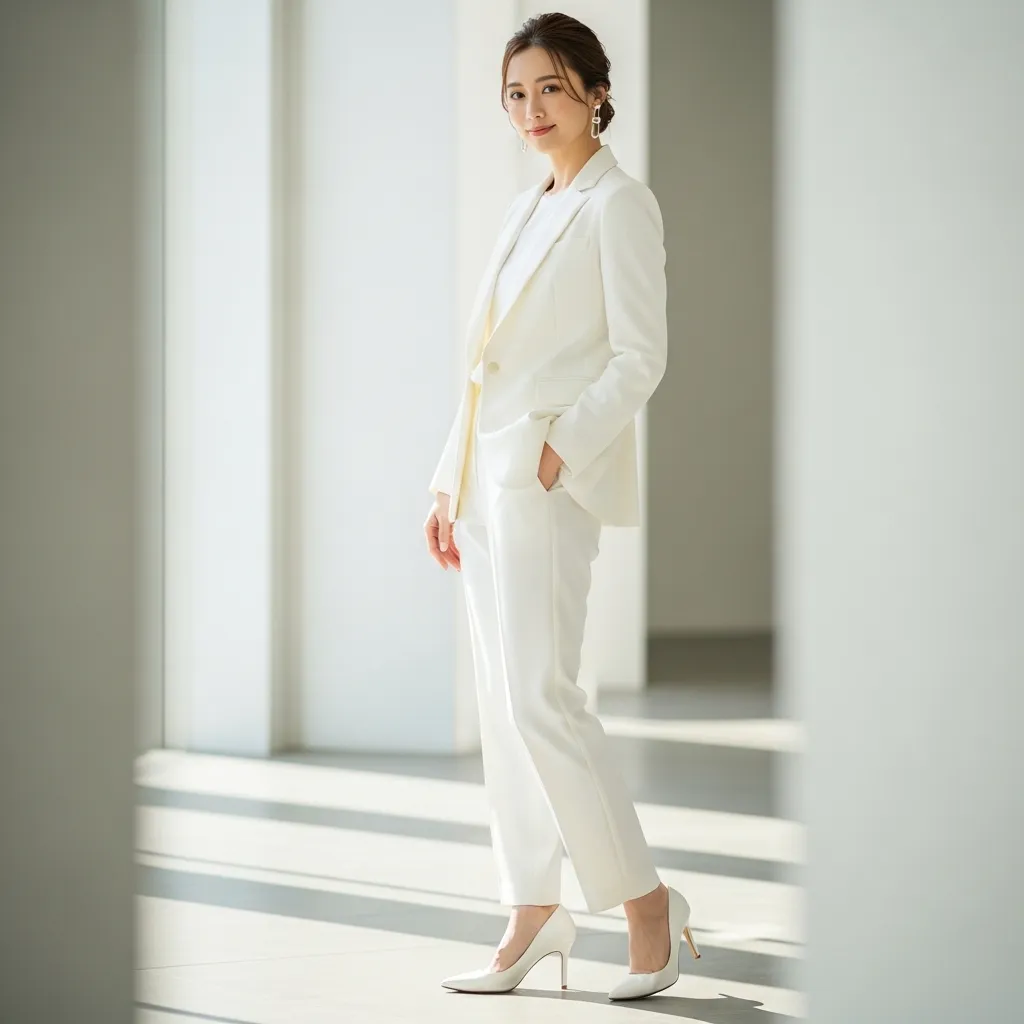 White Suit Set With Sleek Pumps