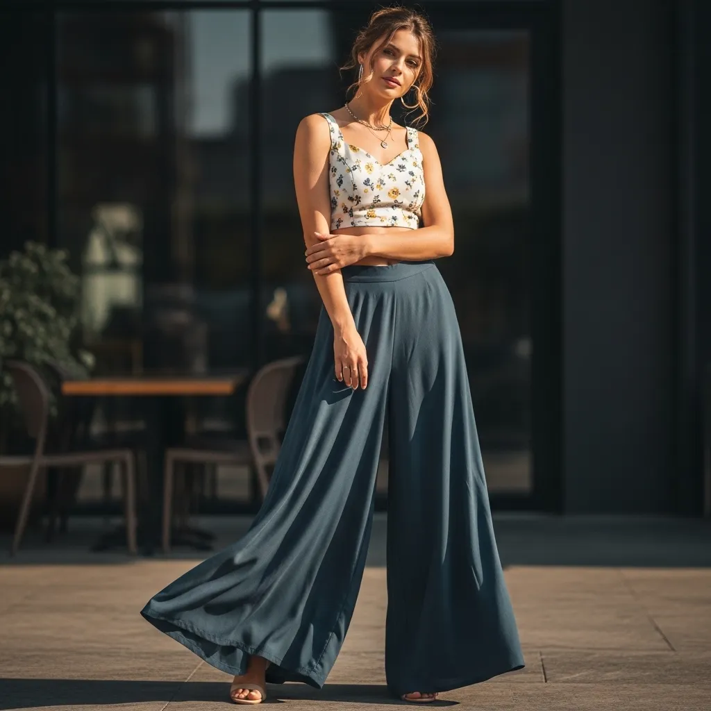 Wide-Leg Palazzo Pants With Crop Top