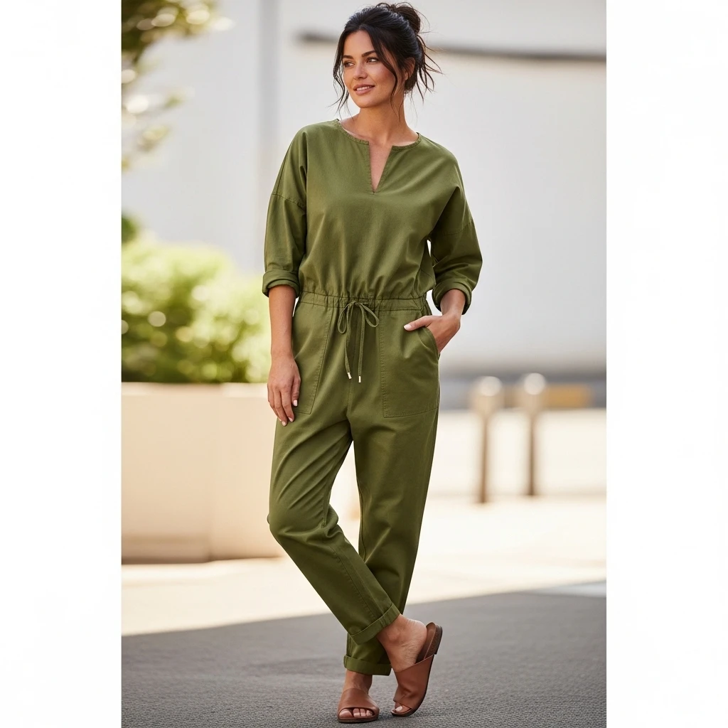 Breathable Cotton Jumpsuit With Slides