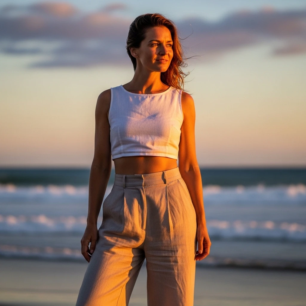 Crop Top With High-Waist Linen Pants