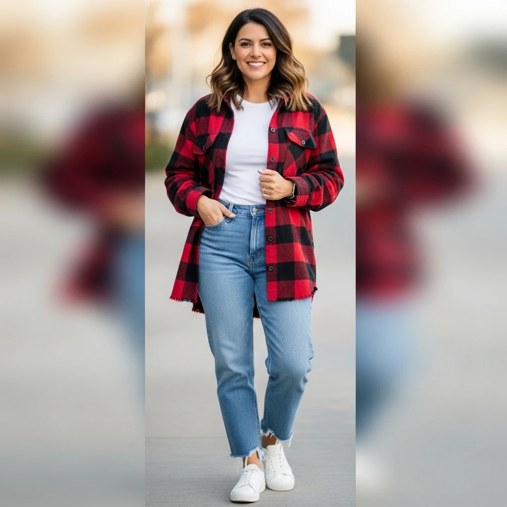 Flannel Shirt With Straight-Leg Jeans