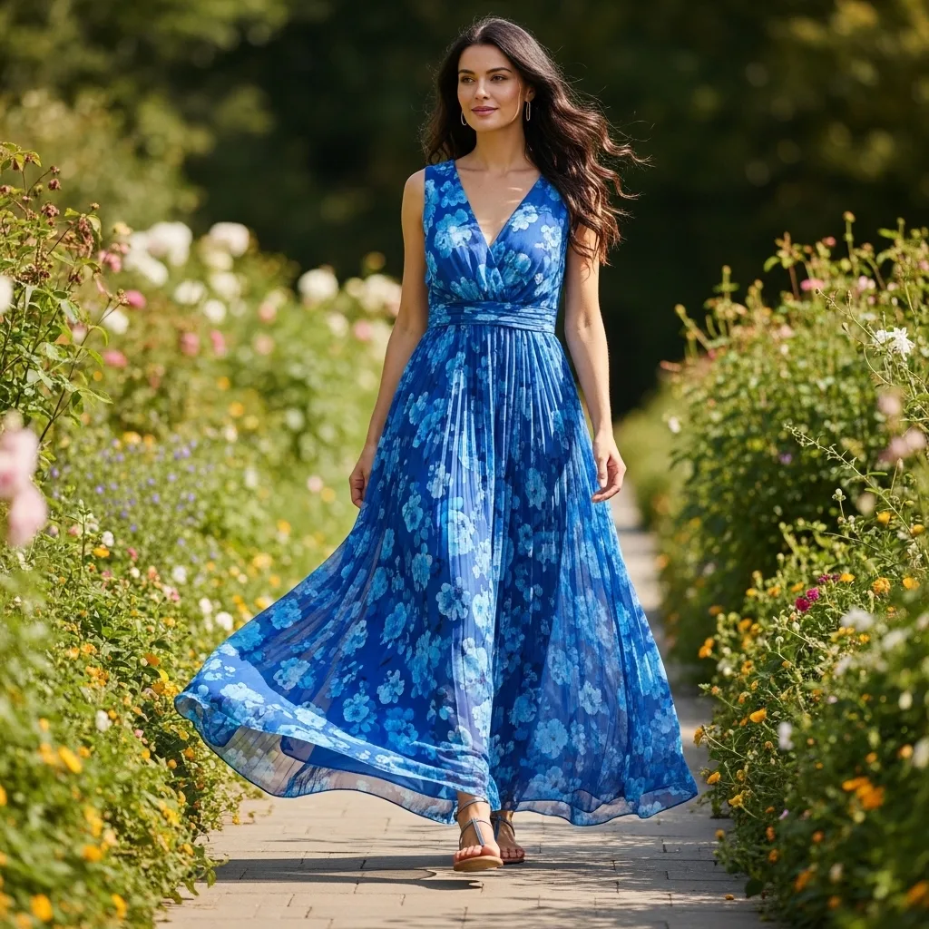 Flowy Chiffon Maxi Dress With Flat Sandals