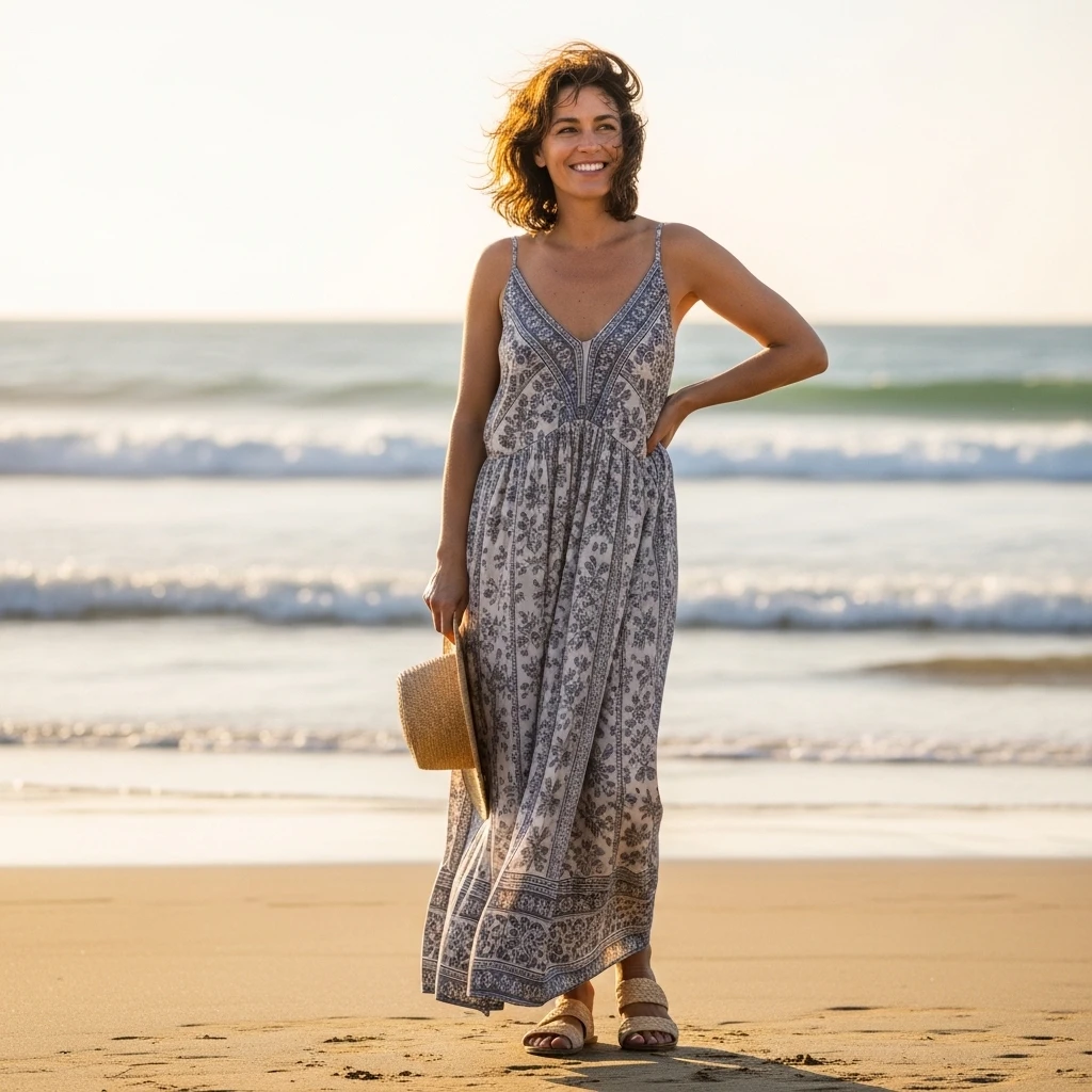 Flowy Maxi Dress With Flat Sandals