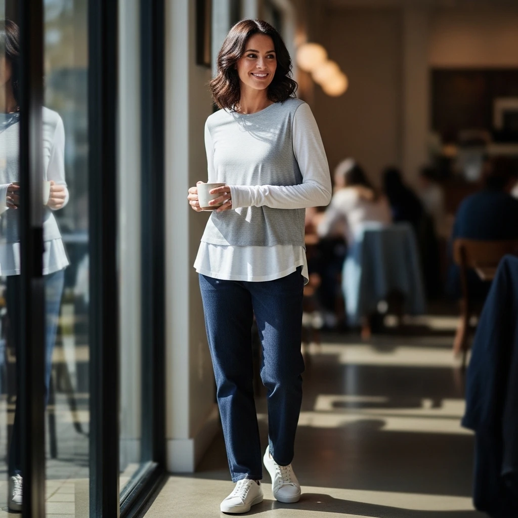 Layered Long-Sleeve Tee With Straight-Leg Pants