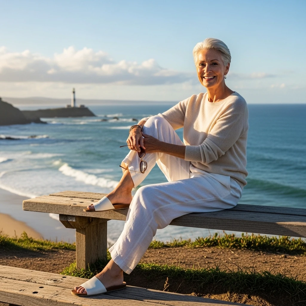 Lightweight Cashmere Sweater With Relaxed Trousers And Slides