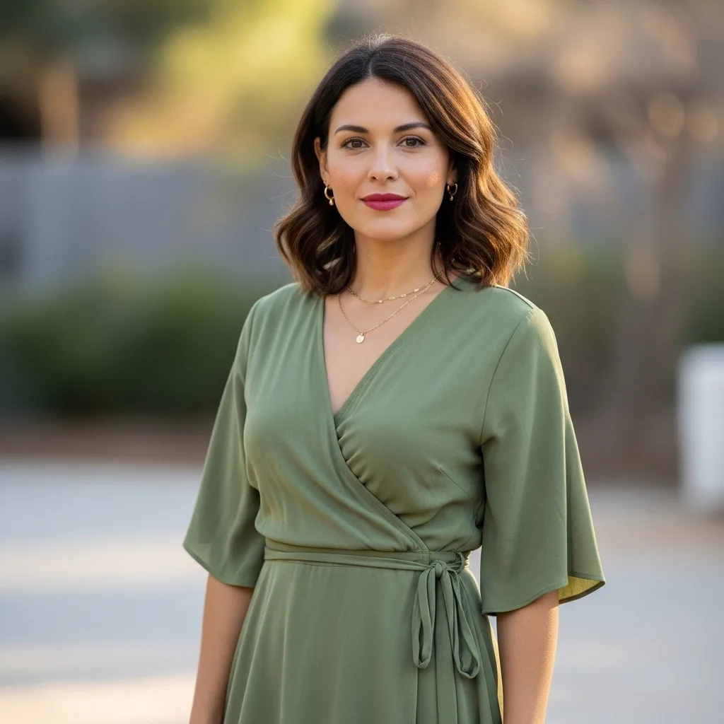 Lightweight Wrap Dress With Minimal Jewelry