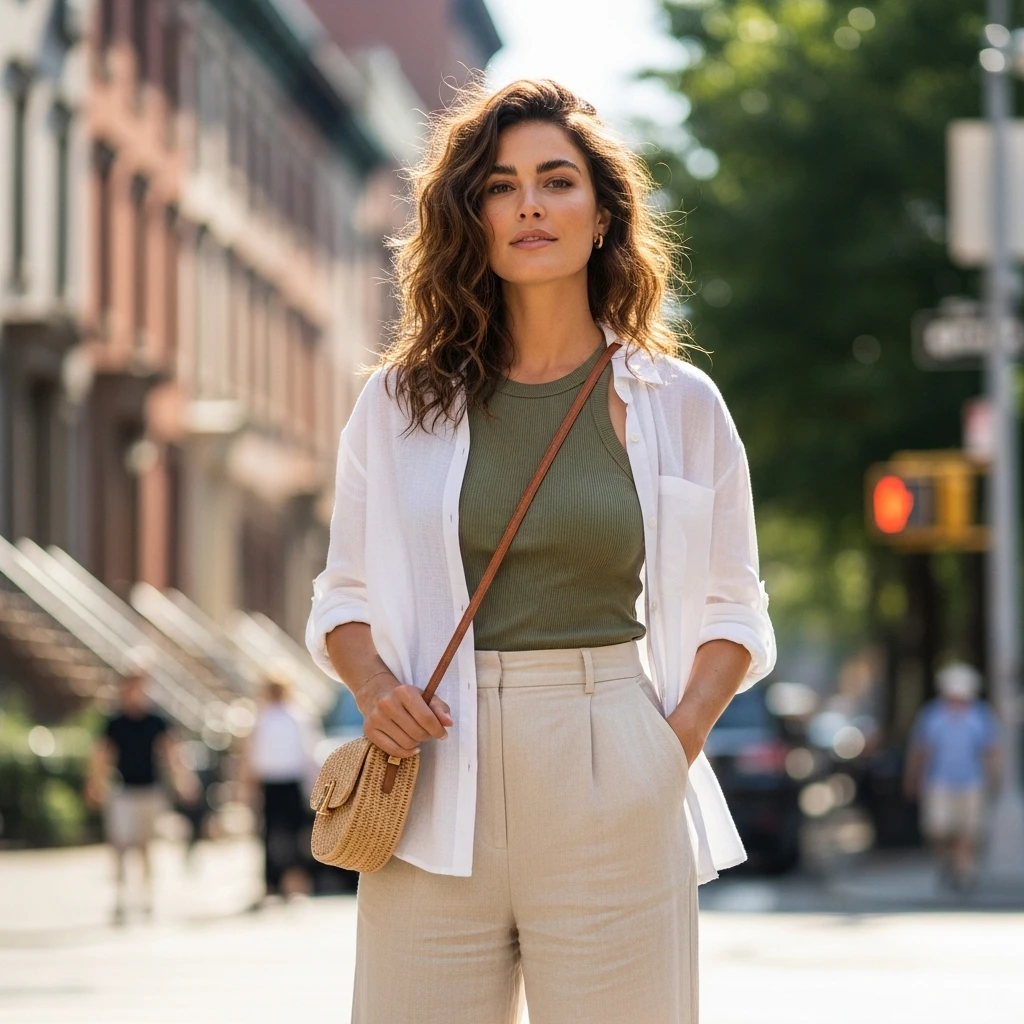 Loose Button-Down Shirt With Wide-Leg Pants