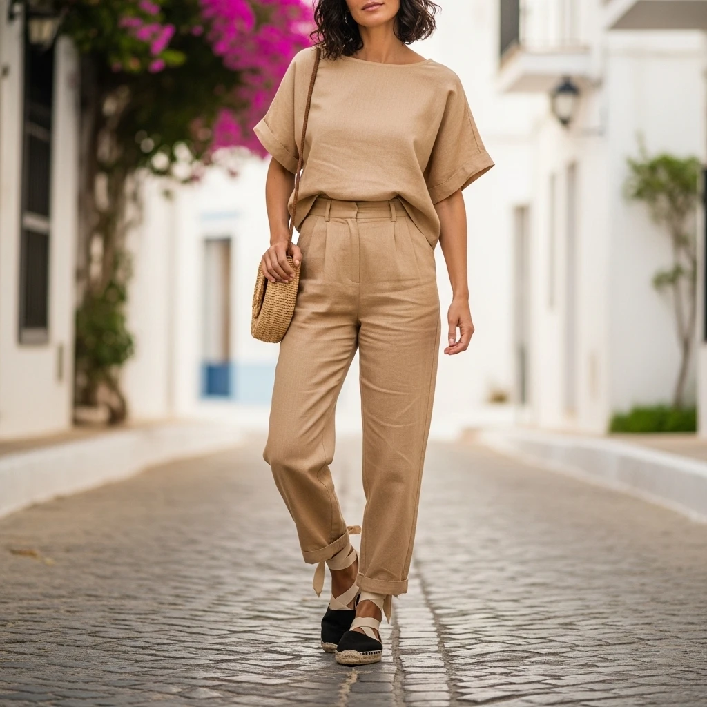 Matching Linen Co-Ord Set With Espadrilles