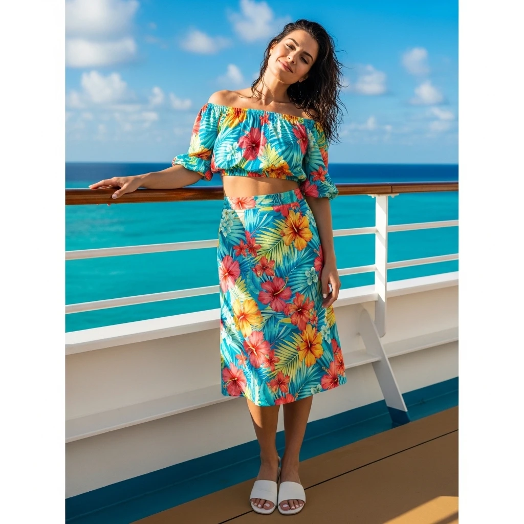 Matching Printed Skirt Set With Slides
