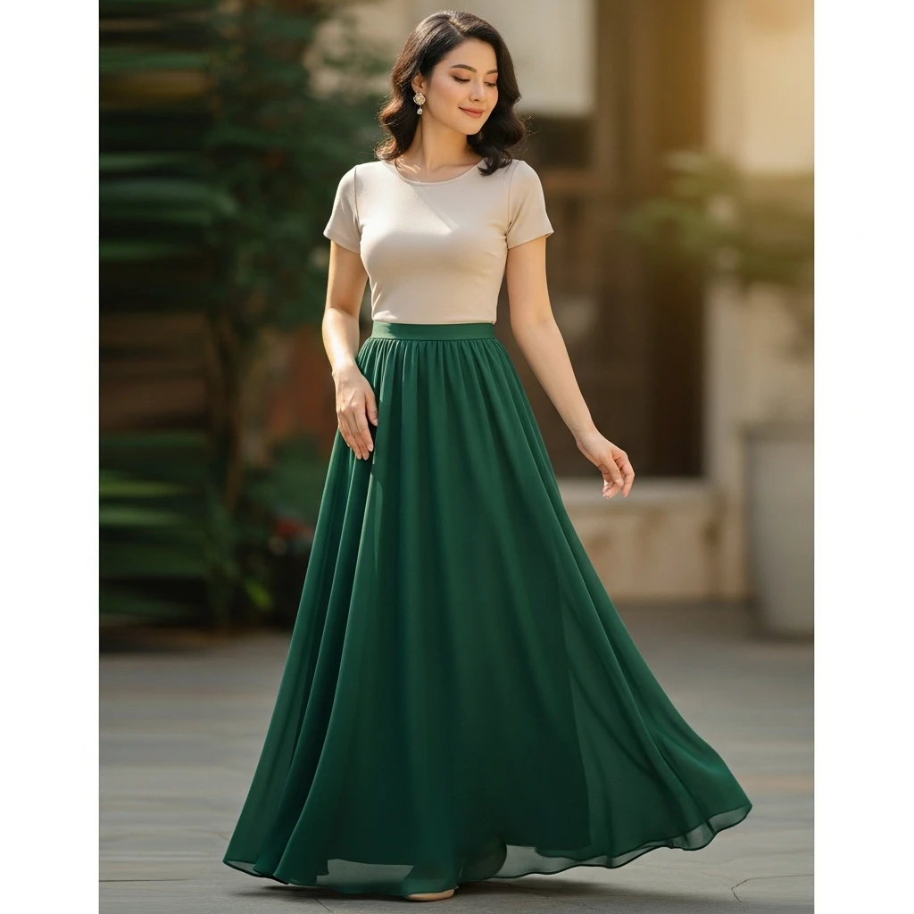 Modest Maxi Skirt With Fitted Top