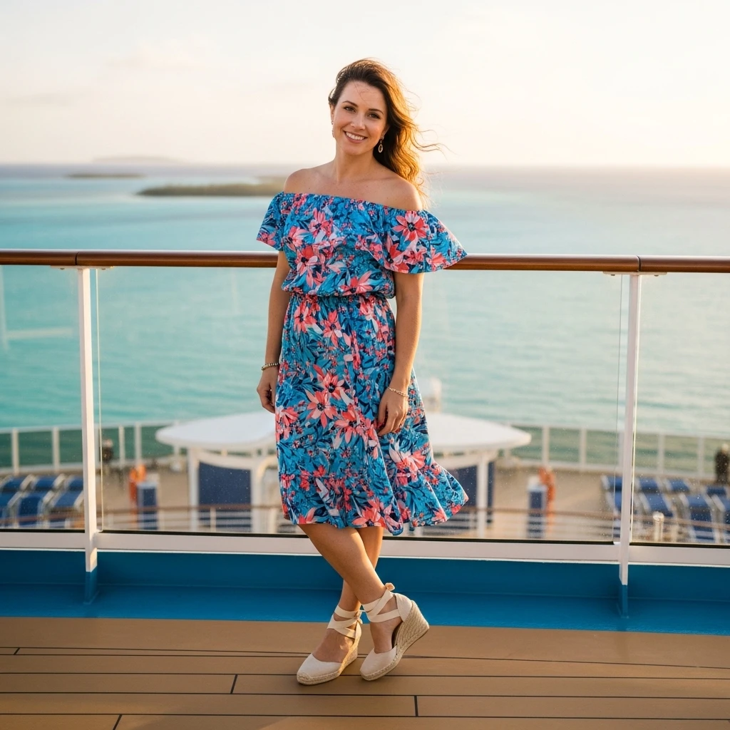 Off-Shoulder Ruffle Dress With Espadrilles