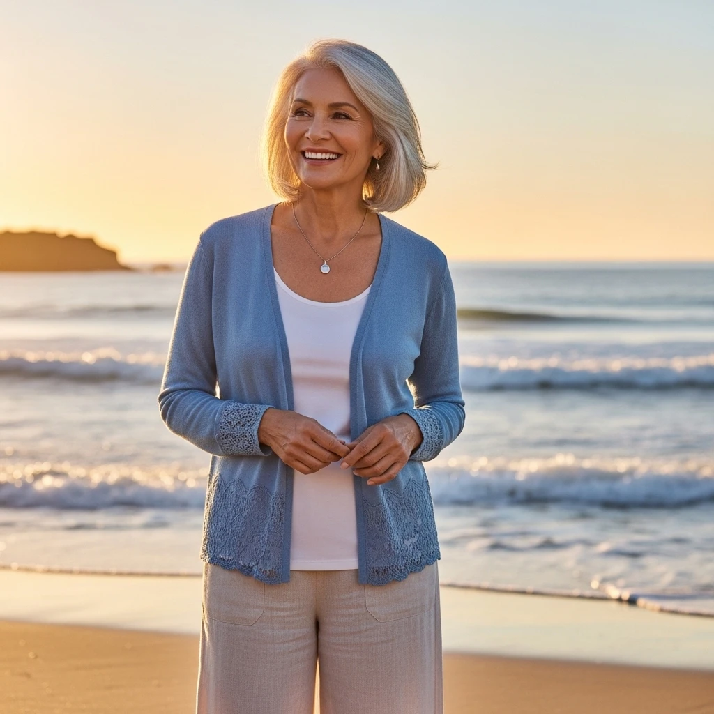 Open-Front Cardigan With Tank And Linen Pants