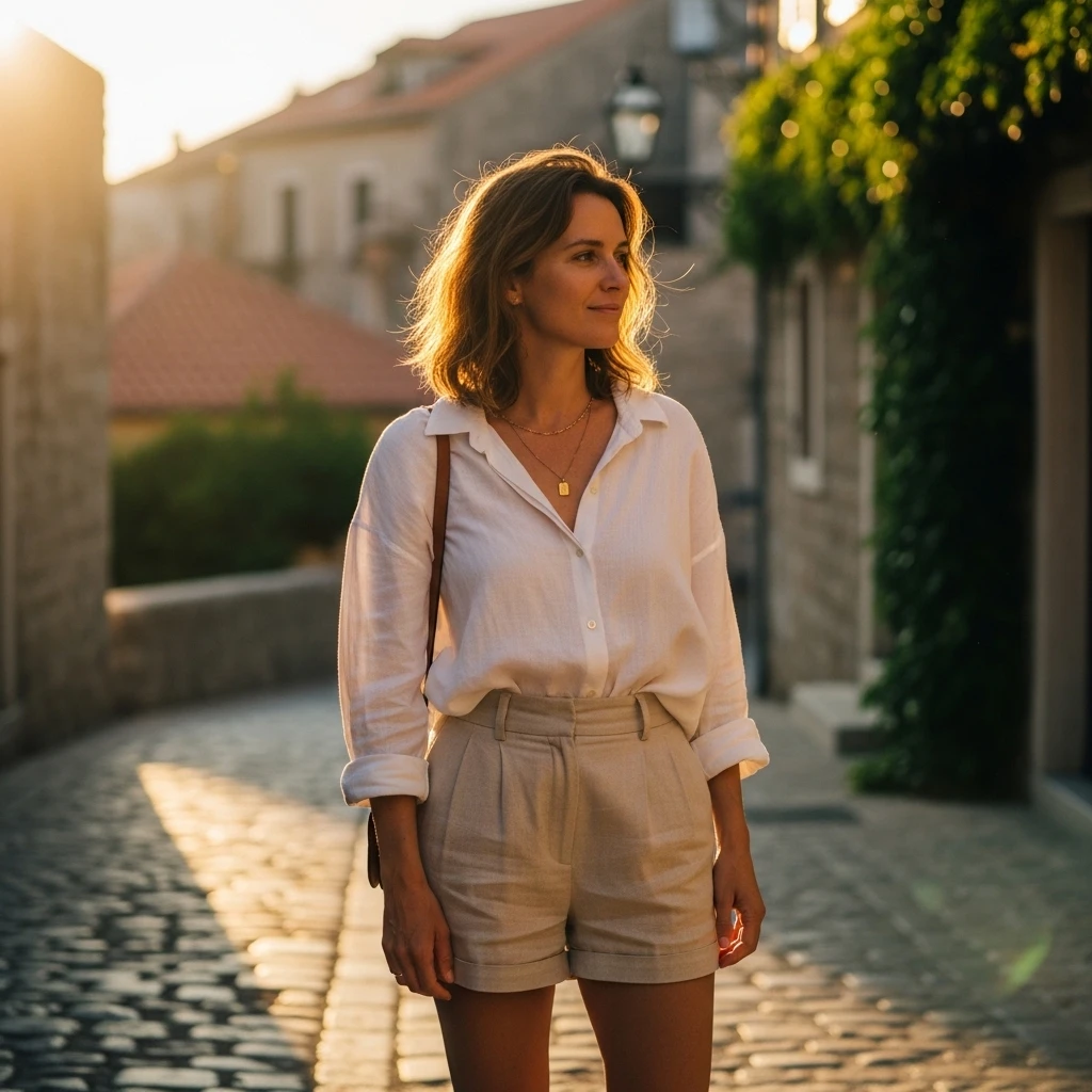 Oversized Shirt With Linen Shorts