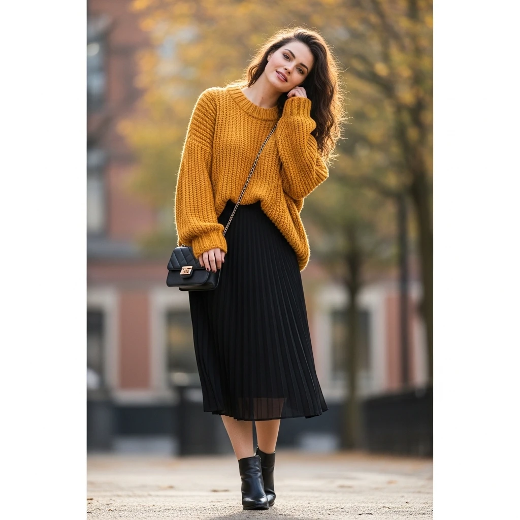 Oversized Sweater With Pleated Skirt