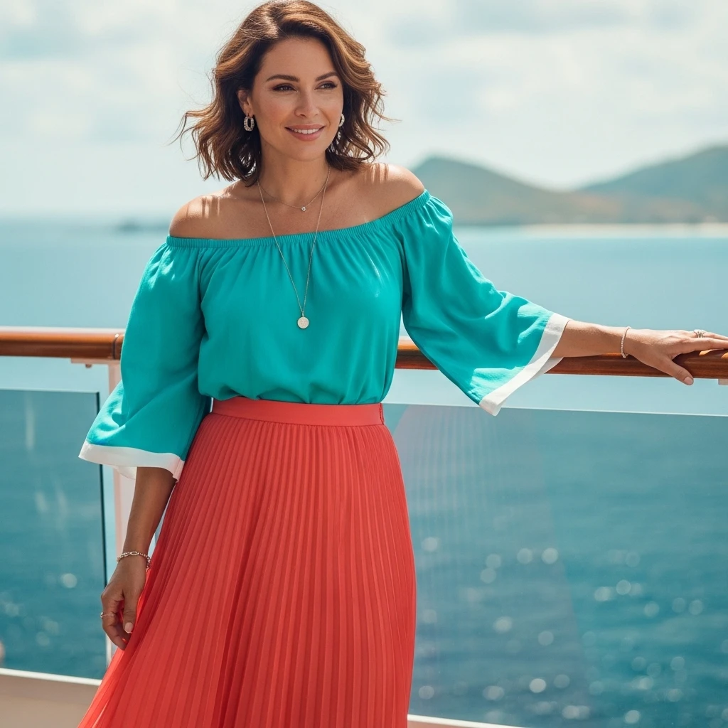 Pleated Midi Skirt With Breezy Top