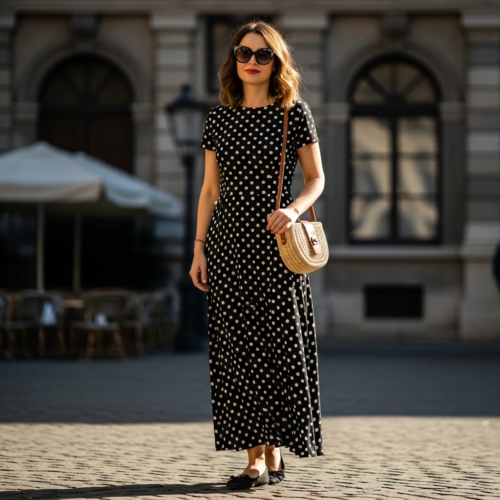 Polka Dot Maxi Dress With Flats